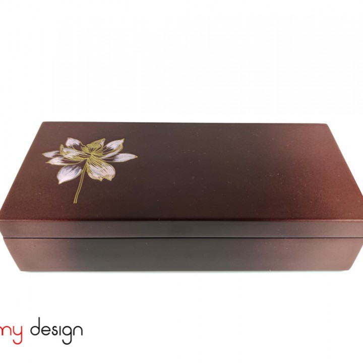 Brown rectangle lacquer box hand-painted with lotus 10*22*H6 cm